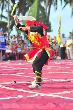 Nha Trang, Vietnam - July 13, 2015: Martial arts of human chess in a festival on the beach of Nha Trang city