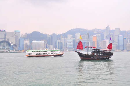 Hong Kong, China - September 7, 2015: A boat for visitors to travel in the sea of Hong Kong