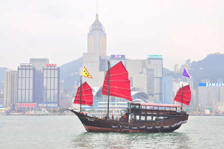 Hong Kong, China - September 7, 2015: A boat for visitors to travel in the sea of Hong Kongのeditorial素材