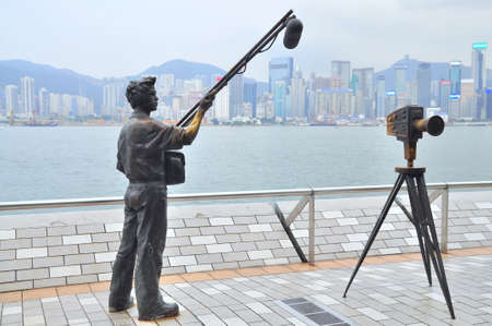 Hong Kong, China - September 7, 2015: A statue of making movie at the ferry port of Hong Kongのeditorial素材