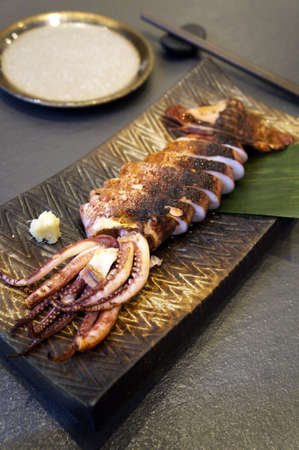 Sliced fried squid on plateの写真素材