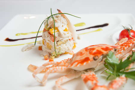 Avocado and Mango with Crab Meat in Glass Horizontalの写真素材