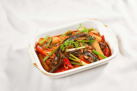 Ca keo fish with red hot chiliの写真素材