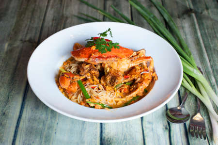 Fried crab with rice noodlesの写真素材