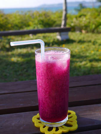 Strawberry juice in the gardenの写真素材