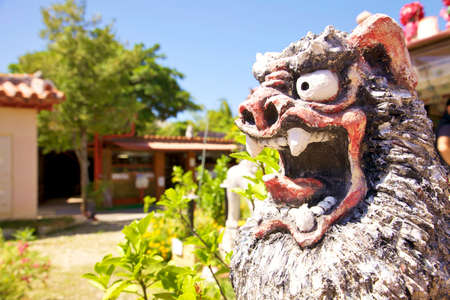 Stone lion in a temple in chinaの写真素材