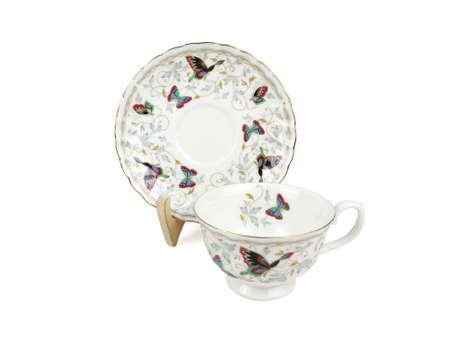 Chinese set of tea cups on white backgroundの写真素材