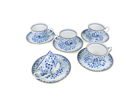 Chinese set of tea cups on white backgroundの写真素材