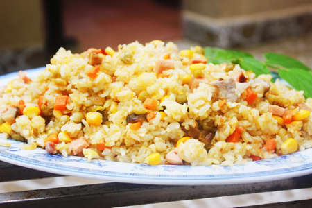 Fried rice in Chinese style on dishの写真素材