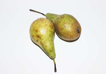 Green pear fruit isolated on white with clipping pathの写真素材