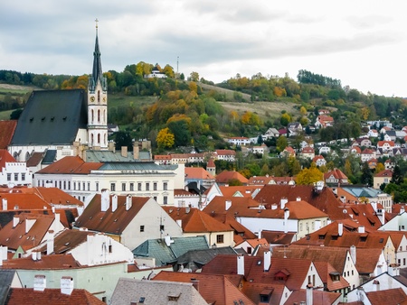 View on red roofs in Cesky Krumlov, Czech Republicの写真素材