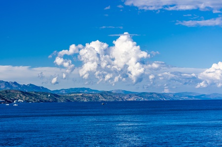 White cloud above crimean mountains  View from the sea  Crimea, Ukraineの写真素材