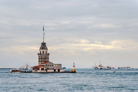 Sunset view from a water on Maiden Tower in Istanbul, Turkeyのeditorial素材