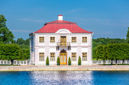 View on the Marly palace in Peterhof, Saint-Petersburg, Russiaのeditorial素材