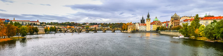 View on Charles Bridge and Vltava river in Prague, Czech Republicの写真素材