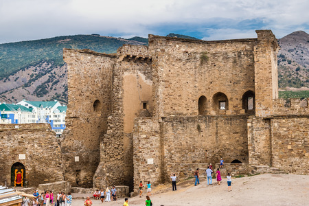 View on the Genoa fortress in Crimea  Sudak, Crimea, Ukraineのeditorial素材