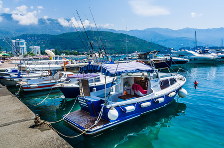 View on boats on embankment in Budva, Montenegroのeditorial素材