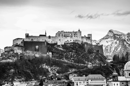 Top view on Salzburg city and Hohensalzburg fortress at winter, Salzburg Austria.のeditorial素材