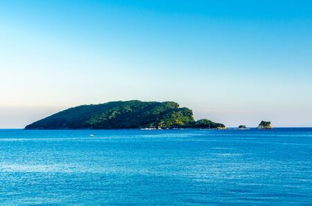 Sunset view on Sveti Nikola island Montenegroの写真素材