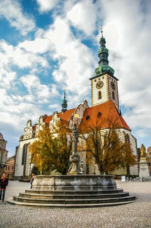 TABOR CZECH REPUBLIC  OCTOBER 09: Old town central square panorama on October 09 2008 in Tabor Czech Republicのeditorial素材