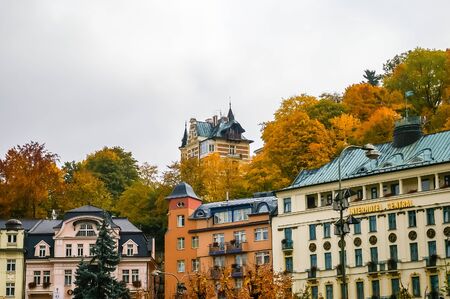 KARLOVY VARY CZECH REPUBLIC  OCTOBER 08: View on hotels on October 08 2008 in Karlovy Vary Czech Republicのeditorial素材