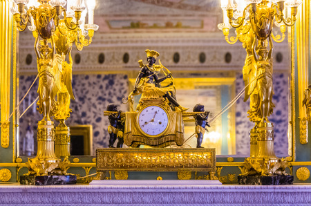 Antique clock in Catherine Palace in Tsarskoye Selo (Pushkin) in Russiaのeditorial素材