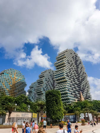 SANYA, HAINAN, CHINA - OCTOBER 09: Cityscape view of 7-star Sanya Beauty Crown Hotel at October 09,...