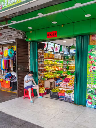 SANYA, HAINAN, CHINA - OCTOBER 14: Facade view of food market at October 14, 2019 in Sanya, Hainan, Chinaのeditorial素材