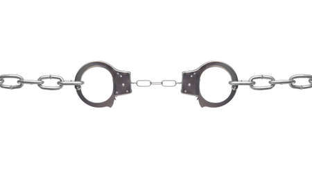CONSTRAINED - Handcuffs stretched by heavy chains - isolated.