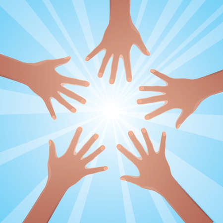 Hands together catch the sun.  illustration.のイラスト素材