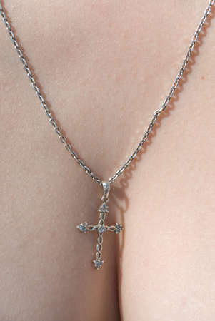 Beautiful silver cross necklaceの写真素材