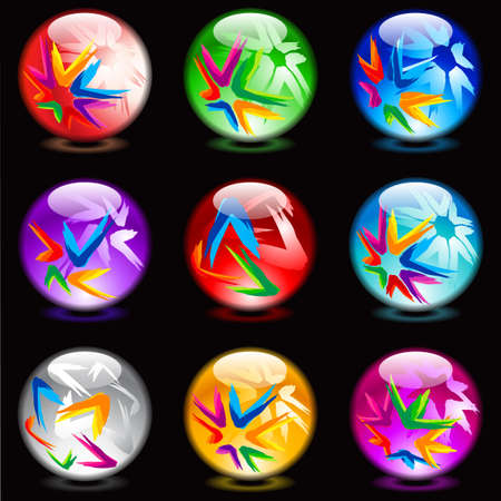 Collection of colorful glossy spheres isolated on black. Set #14.のイラスト素材