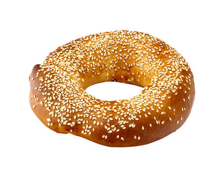 Bagel, isolated on white, with sesame seeds.の写真素材