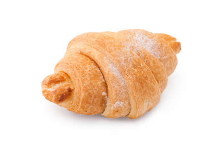 Single fresh croissant, casting soft shadow on white.の写真素材