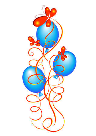 Abstract  illustration. Butterfly with blue balloonsの写真素材