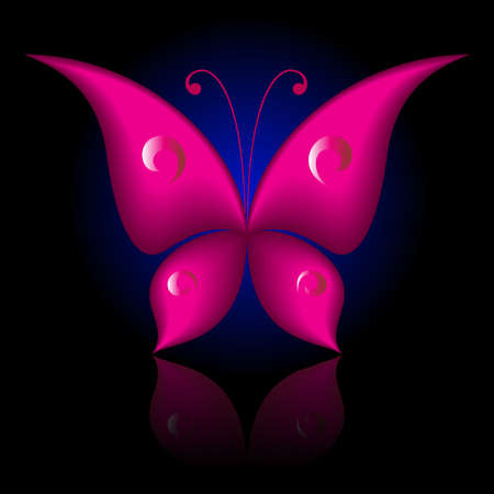  illustration of magenta icon simply butterfly on black backgroundのイラスト素材