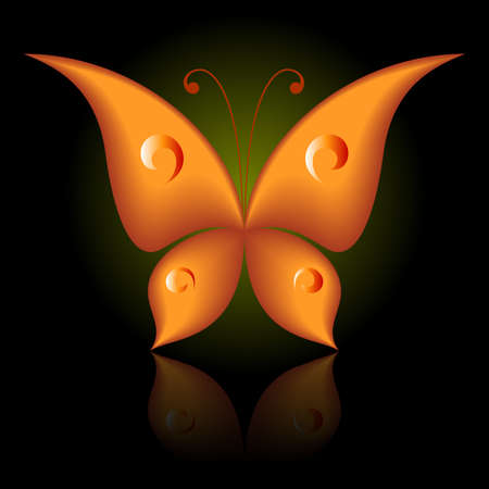  illustration of orange icon simply butterfly on black backgroundのイラスト素材