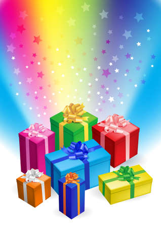 editable illustration of different magic gift boxes with ribbonのイラスト素材