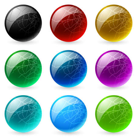 Collection of colorful glossy spheres isolated on white. Cracks.のイラスト素材