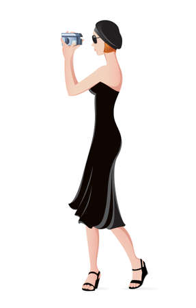 Vector image of girl with camcorder on white backgroundのイラスト素材