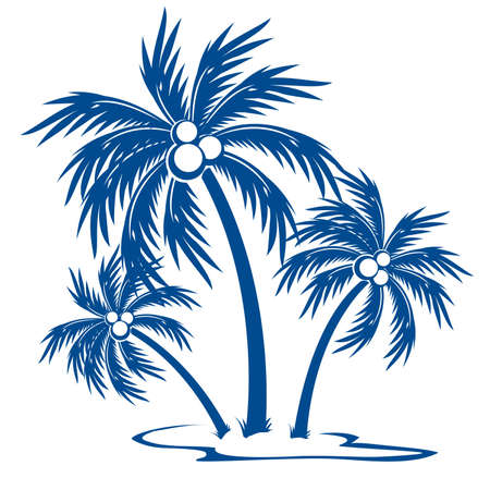 Silhouette Palm trees with coconuts. One-colour  symbol on white.のイラスト素材