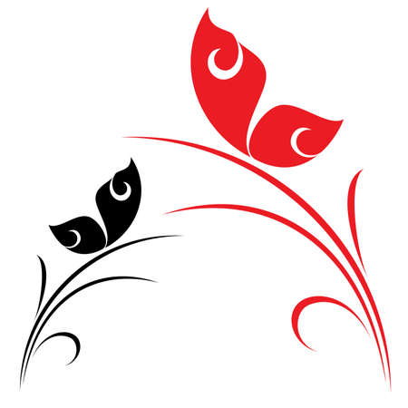 Two butterflies on plant. Vector illustration on whiteのイラスト素材