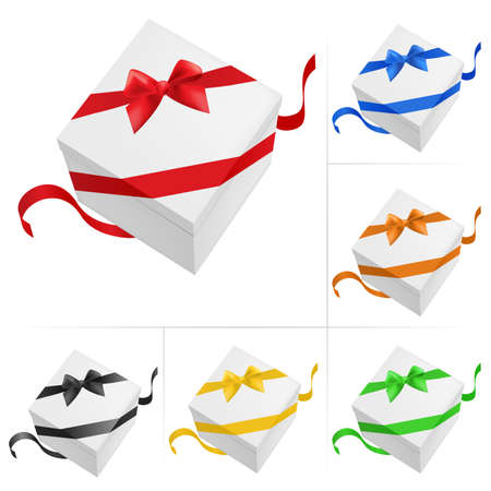 Vector illustration of 6 gift boxes with ribbon on white backgroundのイラスト素材