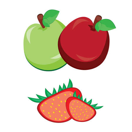 Illustration of healthy fresh fruit. Apple with strawberryのイラスト素材