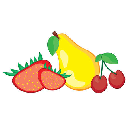 Illustration of healthy fresh fruit. Pear, strawberry, and cherryのイラスト素材