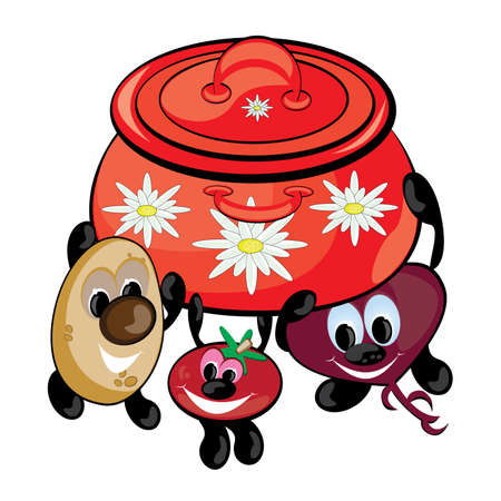 Cartoon illustration of funny vegetables. Illustration on whiteのイラスト素材