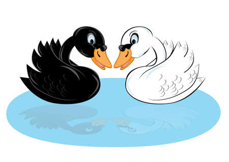 Two cartoon swans of black and white colorのイラスト素材