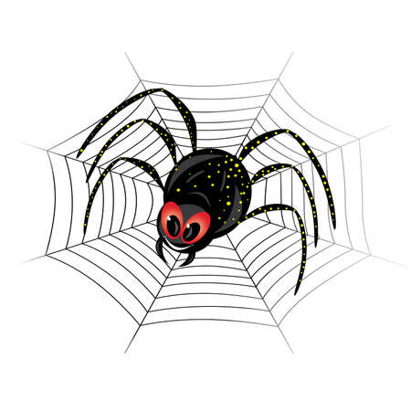 Illustration of cute black widow Spider on webのイラスト素材