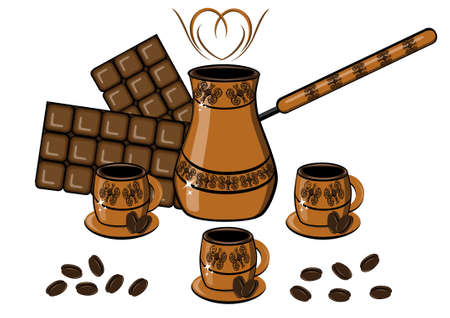 Coffee, chocolate, cup and coffee pot on white background for designのイラスト素材