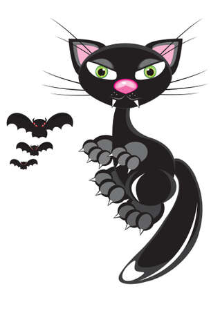 A black Cat and Bats. Illustration on whiteのイラスト素材